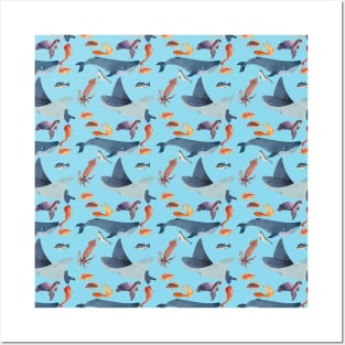 Sea Life Blue Pattern Posters and Art